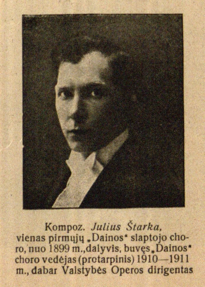 Kompoz. Julius Štarka...: [nuotr. prie straipsnio apie „Dainos“ draugiją] // Krivulė. – 1924, Nr. 9, p. 8.
