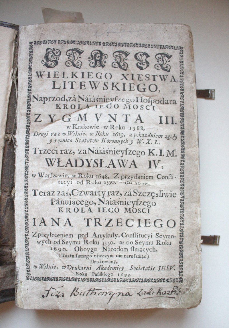 Lietuvos statuto 1693 m. leidimas lenkų k. [R 5226]