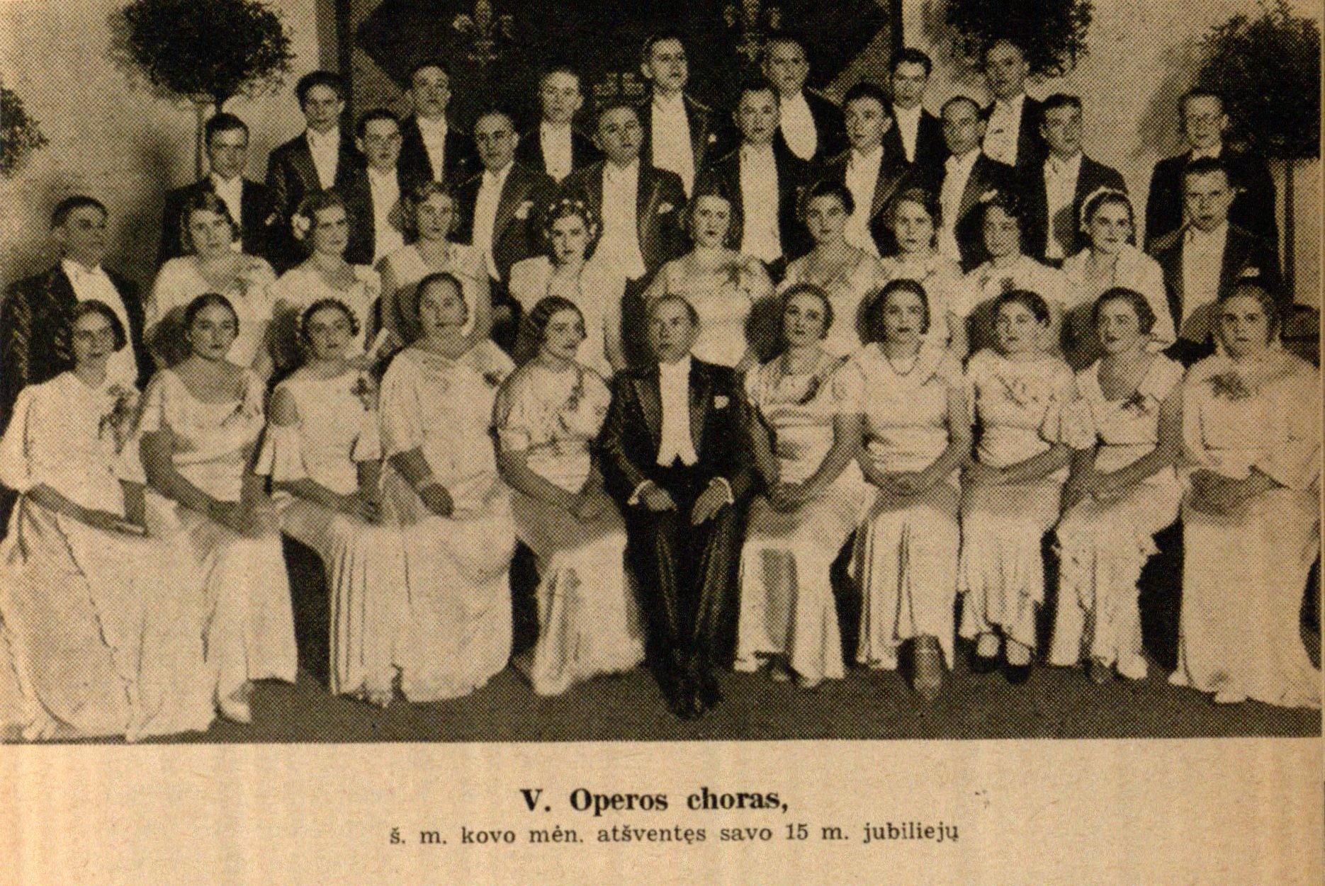 V. Operos choras š. m. kovo mėn. atšventęs savo 15 m. jubiliejų // Meno dienos. – 1936, Nr. 21, p. 5.