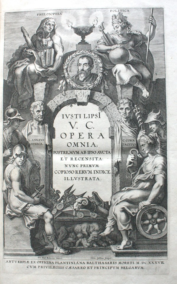 Justo Lipsijaus „Opera omnia" graviruotas antraštinis puslapis (1637 m.).