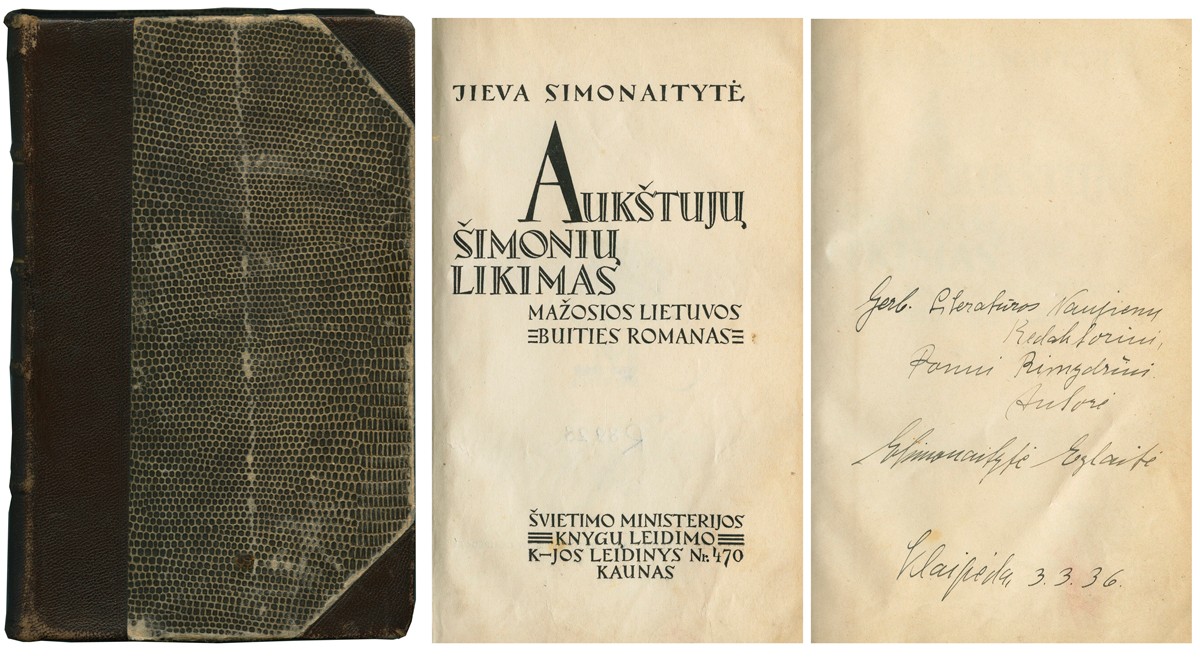 Rašytojos Ievos Simonaitytės (1897-1978) autografas poetui ir žurnalistui Antanui Rimydžiui