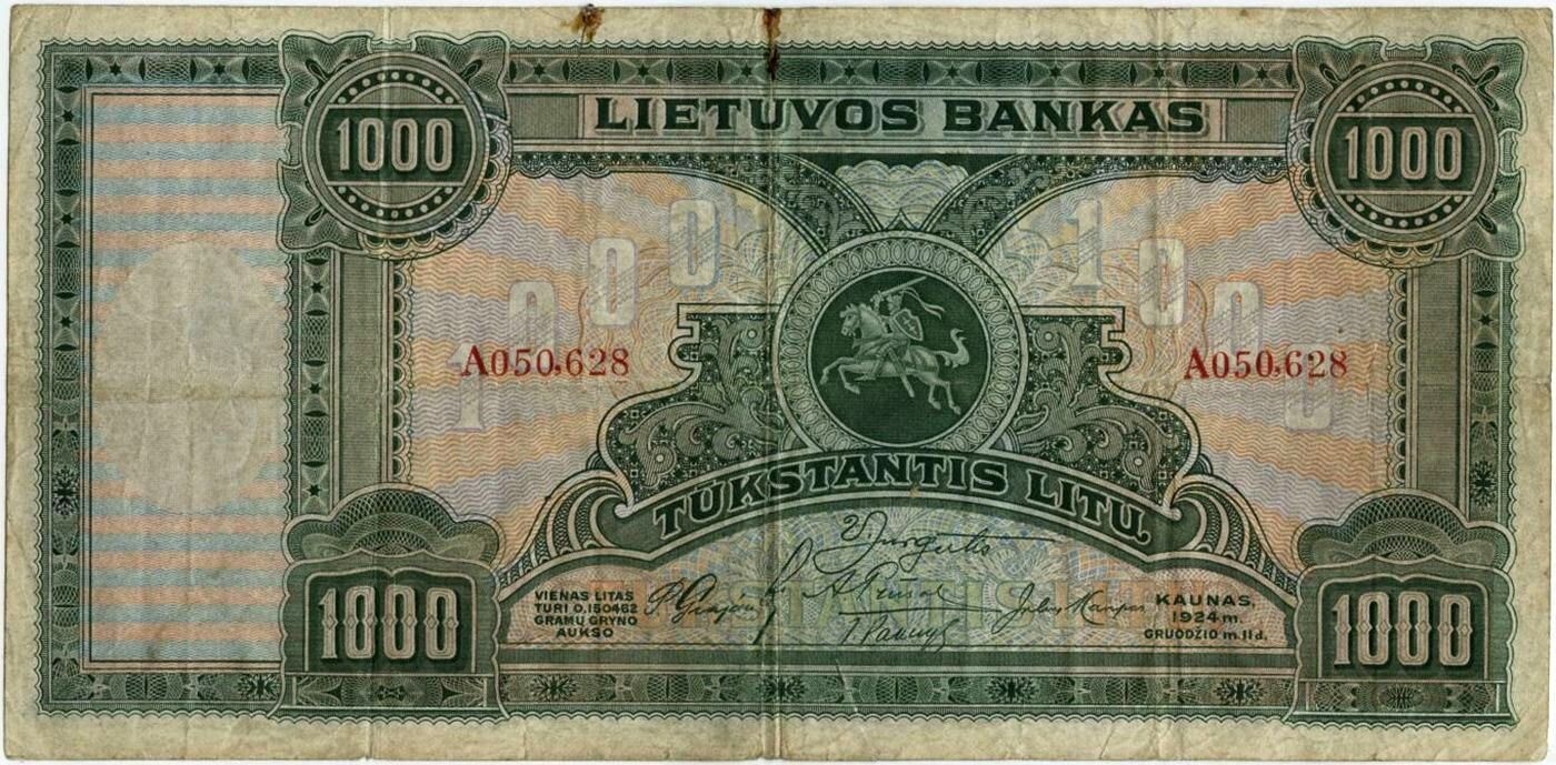 Lietuvos bankas. Tūkstančio litų banknotas.