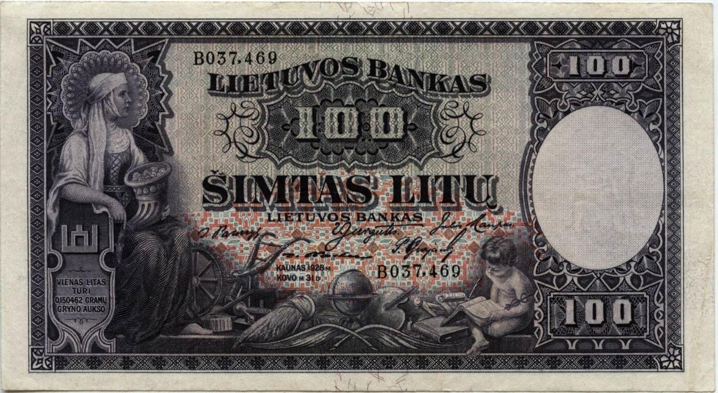 Lietuvos bankas. Šimto litų banknotas.