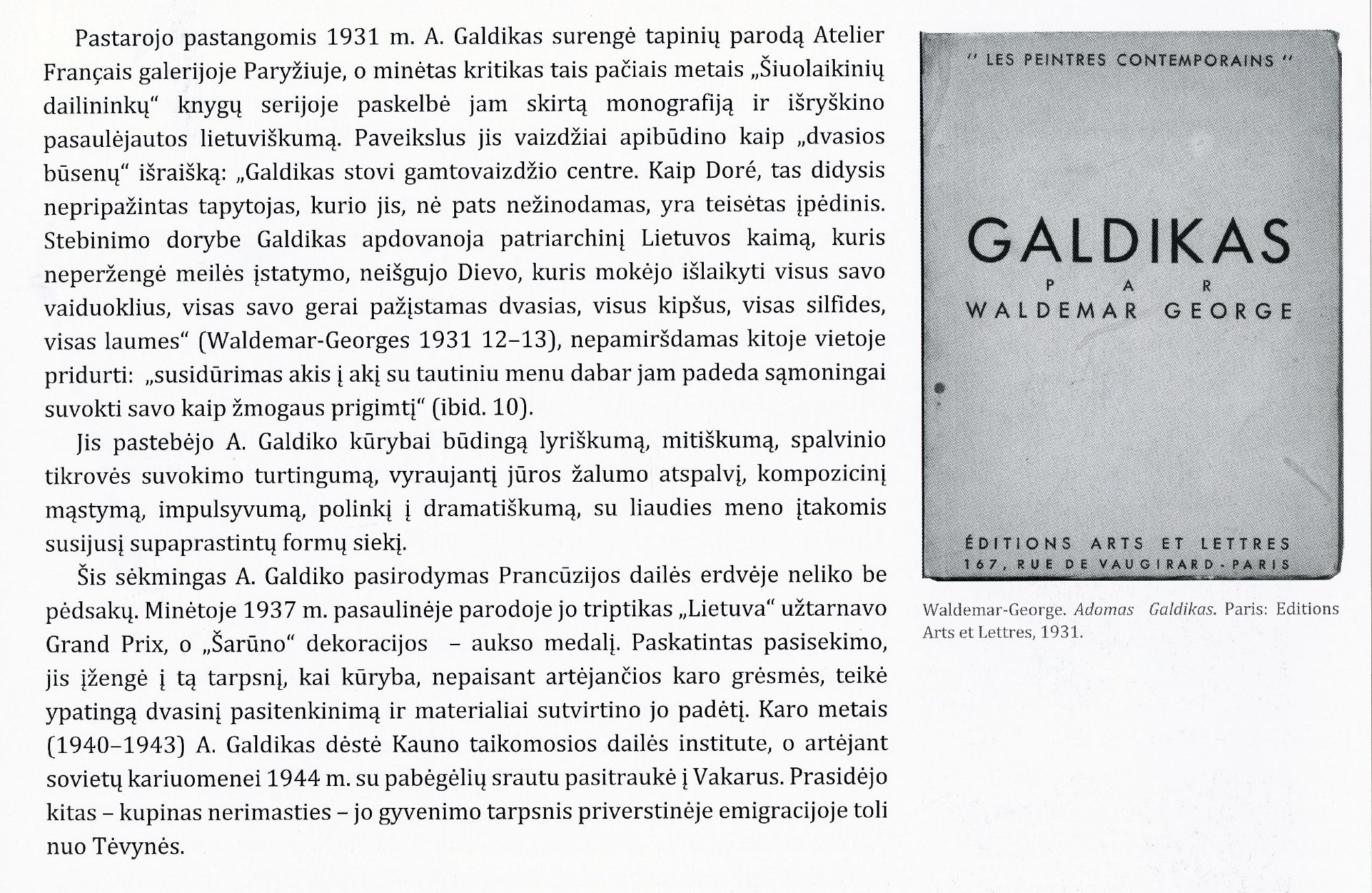 Waldemar George pastangos populiarinant Adomą Galdiką Prancūzijoje