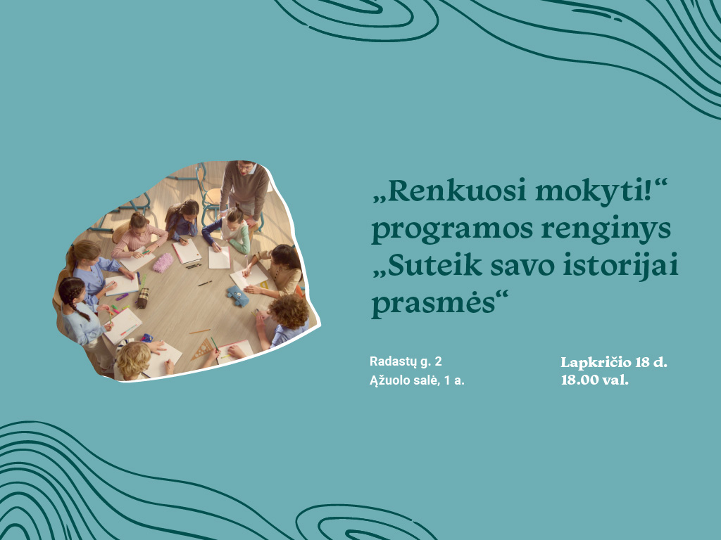 Programa „Renkuosi mokyti!“ kviečia ir rengia motyvuotus žmones dirbti mokytojais, kiekvieną vaiką įkvepiančiais noru mokytis ir padedančiais atskleisti savo potencialą. Programa buria švietimo bendruomenę – dalyvius ir alumnus, mokytojus, mokyklas – ir siekia į Lietuvos švietimą atnešti pozityvių pokyčių.