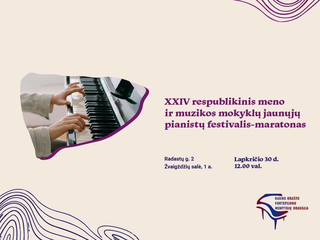 Lapkričio 30 d., šeštadienį, 12.00 val. Ąžuolyno bibliotekos Žvaigždžių salėje (Radastų g. 2, 1 a.) vyks XXIV respublikinis meno ir muzikos mokyklų jaunųjų pianistų festivalis-maratonas.