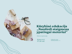 Norite Kovo 8-osios proga rankų darbo dovanėle nustebinti ypatingą moterį?

Tada kviečiame kovo 6 d. 17.30 val. į Ąžuolyno bibliotekos Išradimų būstinėje (Radastų g. 2, 1 a.) vyksiančią kūrybinę edukaciją!

Jums nereikia jokios patirties – tik šiek tiek laiko, noro ir geros nuotaikos. Drąsiai registruokitės, o daugiau apie veiklą sužinosite atėję! Pažadame šiltą atmosferą, kūrybinį įkvėpimą ir galimybę savo rankomis sukurti šį tą unikalaus.

Dirbtuvės nemokamos. Dalyvių skaičius ribotas, todėl būtina registracija čia.

Renginio metu bus fotografuojama ir / ar filmuojama, todėl informuojame, kad jūs galite būti matomi renginio nuotraukose ar vaizdo įrašuose, kurie gali būti paskelbti įvairiose medijos priemonėse.