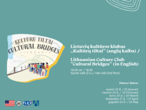 Starting from 23 January, a new Lithuanian culture club “Cultural Bridges” (in English) will launch at the Oak Grove library. The club is initiated by alumni of the FLEX student exchange program. This club aims to bring together people from different nationalities who are interested in learning about both traditional and modern Lithuanian culture, being provided an opportunity to share their own cultural traditions as well.