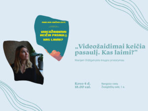 „Videožaidimai keičia pasaulį. Kas laimi?“ – intriguojantis ir abejingų nepaliekantis pavadinimas. Marijam Didžgalvytė, knygoje analizuodama videožaidimų industrijos politinius, socialinius ir ekonominius aspektus, pabrėžia, kad žaidimai nėra vien tik pramoga, menas ar sportas – kartu tai yra galingas kultūrinis ir politinis įrankis, naudojamas formuoti mūsų pasaulėžiūrą, vertybes, elgsenos modelius, kalbą, estetiką. Nors videožaidimai suburia stiprias žaidžiančiųjų bendruomenes, suteikia progą atsipūsti, pasilinksminti ar pabūti alternatyvioje realybėje, juose vis dar gausu rasistinės ir seksistinės retorikos, smurto ir žaidimų kūrėjams nepalankių korporacijų įsakymų. Tad kas gi šiuo atveju yra laimėtojas – žaidėjas ar žaidimų pramonė? Šį bei daugelį kitų klausimų kartu su autore nagrinėsime kovo 4 d. 18.00 val. Ąžuolyno bibliotekoje.