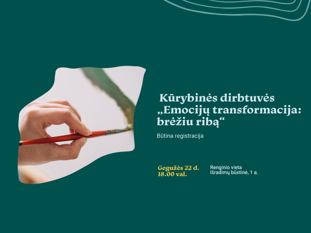 Ąžuolyno biblioteka kviečia visus, norinčius išlaisvinti vaizduotę ir geriau pažinti save, dalyvauti kūrybinėse dirbtuvėse „Emocijų transformacija: brėžiu ribą“. Kur mano ribos aiškios, o kur – painios? Kada jaučiu, kad jos saugo, o kada – trukdo? Šeštasis susitikimas kvies pasinerti į savęs pažinimo procesą per vidinės erdvės tyrinėjimą. Kartu žvelgsime į asmenines ribas kaip į gyvą, kintančią emocinę teritoriją – kur jos prasideda, kur baigiasi ir kas slypi viduje. Tai puiki proga sustoti, pažvelgti į save ir vizualiai išreikšti tai, kas dažnai lieka neįvardyta. Dirbtuvių metu kursime savo emocinį žemėlapį – vaizduosime saugias ir pavojingas zonas, atvirus tiltus ir uždaras sienas, piešime derindami spalvas bei simbolius. Kūrybinis procesas padės išreikšti vidines būsenas, apmąstyti asmeninį santykį su savimi ir pasauliu. Reikalingomis priemonėmis pasirūpinsime mes, tačiau, jei turite mėgstamų kūrybos įrankių – kviečiame atsinešti. Meniniai sugebėjimai taip pat nebūtini – svarbu noras aktyviai dalyvauti ir pažinti save. Susitikime gegužės 22 d. 18.00 val. Ąžuolyno bibliotekos Išradimų būstinėje (Radastų g. 2, 1 a.). Renginio trukmė – apie 1,5 val. Užsiėmimas nemokamas. Svarbu: vietų skaičius ribotas. Nuorodą į registraciją galite rasti čia. Renginio metu bus fotografuojama ir / ar filmuojama, todėl informuojame, kad jūs galite būti matomi renginio nuotraukose ar vaizdo įrašuose, kurie gali būti paskelbti įvairiose medijos priemonėse.