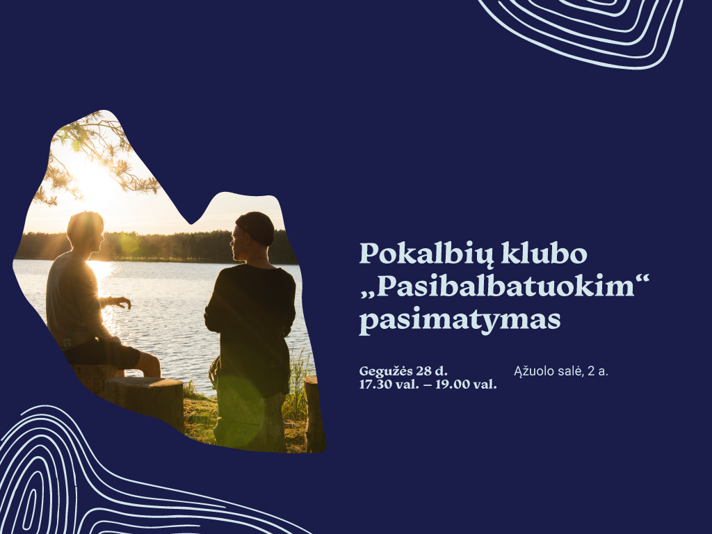 Gegužės 28 d. (trečiadienį) 17.30–19.00 val. Ąžuolyno bibliotekos Ąžuolo salėje (Radastų g. 2, 2 a.) vyks klubo „Pasibalbatuokim“ susitikimas. Jo metu šnekučiuosimės su Laura Stadalninkaite, kuri papasakos, kaip neregintys žmonės keliauja, rašo žinutes, skaito tekstus, žaidžia kortomis, kuria muziką, augina vaikus, fotografuoja, atskiria pinigų kupiūras, muzikuoja ir dirba. Laura taip pat pristatys pojūčių turizmo iniciatyvą „NeRegĖjimo galia“, kuri kviečia unikaliai pažinti savo miestą, save pačius bei šalia esančius žmones neregio „akimis“ – t. y. pajausti ne matant akimis, tačiau per lytėjimą, klausą, uoslę. Susitikimo metu galėsime padiskutuoti, kaip galėtume kurti aplinką, kad ji būtų patogi visiems, ir pafantazuoti, kokias galimybes įvairių sveikatos sunkumų turintiems žmonėms žada ateities technologijos. Taip pat paklausysime, kaip Laura gitara skambina savo kurtą muziką. Laukiame kiekvieno ir kiekvienos susitikime, o po jo trims mėnesiams išeisime vasaros atostogų. Klubas yra atviras – registruotis nereikia, tad visi norintys gali prie jo prisijungti ir sudalyvauti viename, keliuose ar visuose susitikimuose. *** Maloniai primename, kad ateidami į klubo susitikimą įsipareigojate laikytis jo taisyklių: · Bendraujame pagarbiai ir maloniai. · Kartu kuriame saugią aplinką pokalbiams ir buvimui drauge. · Jokių patyčių ir neapykantos! · Kalbamės sutarta tema ir per daug nenuklystame į kitas. Daugiau informacijos apie klubą rasite Ąžuolyno bibliotekos svetainėje. Taip pat kviečiame prisijungti prie klubo „Facebook“ grupės. Ąžuolyno bibliotekos informacija Ieva Dryžaitė Vyresn. metodininkė Tel. nr. +370 650 56 656 El. paštas i.dryzaite@azuolynobiblioteka.lt