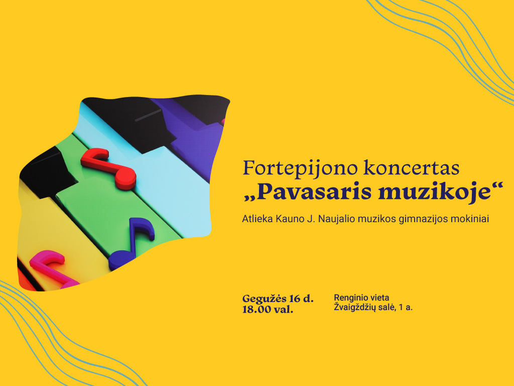 Gegužės 16 d., penktadienį, 18.00 val. Ąžuolyno bibliotekos Žvaigždžių salėje (Radastų g. 2, 1 a.) vyks Kauno Juozo Naujalio muzikos gimnazijos mokinių koncertas „Pavasaris muzikoje“. Skambės tiek Lietuvos, tiek užsienių kompozitorių muzika fortepijonui. Renginys nemokamas. Kviečiame pasiklausyti pavasariškų melodijų! Renginio metu bus fotografuojama ir / ar filmuojama, todėl informuojame, kad jūs galite būti matomi renginio nuotraukose ar vaizdo įrašuose, kurie gali būti paskelbti įvairiose medijos priemonėse.