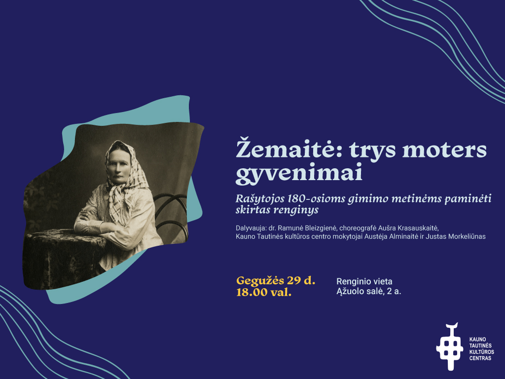 Rašytojos 180-osioms gimimo metinėms paminėti skirtas renginys Šiais metais gegužės 31 d. švęsime 180-ąjį Žemaitės gimtadienį, todėl kviečiame jam pasiruošti ir pasipuošti skarelėmis. Šiam jubiliejui paminėti gegužės 29 d., ketvirtadienį, 18.00 val. Ąžuolyno bibliotekos Ąžuolo salėje (Radastų g. 2, 2 a.) vyks renginys „Žemaitė: trys moters gyvenimai“. Diskusijoje apie skirtingus Žemaitės vaidmenis, kovą už moterų teises, gyvenimo lūžius, aistras ir skareles kalbėsis dr. Ramunė Bleizgienė ir šokio spektaklio „Žemaitė N.18(0)“ choreografė, režisierė Aušra Krasauskaitė. Renginyje bus skaitomi unikalūs Žemaitės tekstai ir skambės žemaitiškos dainos, atliekamos Kauno tautinės kultūros centro mokytojų Austėjos Alminaitės ir Justo Morkeliūno. Renginį moderuos Ąžuolyno bibliotekos literatūrologė, Ąžuolyno skaitytojų klubo koordinatorė Donata Bocullo. Ar Žemaitės pasakojimus ir jos gyvenimą sieja meilė? Amžius tavęs neapsaugo nuo meilės. Tačiau meilė, tam tikru mastu, apsaugo tave nuo amžiaus. Anaïs Nin Meilei ir kūrybai amžiaus cenzo nėra. Ansamblio Lietuva šokio spektaklis „Žemaitė N.18(0)“ Tokiais nusiskundimais įgijo mano simpatiją, pasigailėjimą: norėjau jį paguosti. Jis taip mane suprato ir stengėsi kaip galėdamas tankiau susieti, pasikalbėti. Netrukus jau ir apie vedybas ėmėm projektuoti. Žemaitė, 1957, IV:411 Vėlyva kūryba ir meilė išsaugojo lietuvių rašytoją Žemaitę (Juliją Žymantienę), o jos balsas girdimas ir šiandien. Jis įgauna vis naujas formas: nuo egodokumentikos įkvėptų istorinių romanų iki šiuolaikinio šokio. Vis bandome suprasti: kokius tris gyvenimus gyveno laiškuose mylimiesiems mažybiškai pasirašinėjanti „vis ta pati Bobutė“? Nors žmoneliai kasmet renkasi po kits kito į tą pačią žemelę, pasaulis vis dėlto palieka toks pat pilnas, koks buvęs nuo pat senovės. Nors žmoneliai vis mainosi, vieni mirdami, kiti į jų vietą gimdami, augdami, senėdami ir vėl mirdami, bet prigimtis palieka vis ta pati, su tomis pačiomis, visada vienokiomis oro atmainomis. Žemaitė, apsakymas „Sutkai“ Dalyviai apie tris Žemaitės gyvenimus Dr. Ramunė Bleizgienė – lietuvių literatūros tyrinėtoja, kurios mokslinių interesų sąraše sutelpa ne tik Žemaitės fenomenas, bet ir XIX–XX a. sandūros lietuvių literatūros, kultūros istorija, moterų kūryba, lietuvių tautinio atgimimo ir emocijų istorija, atminties, traumų tyrimai. Šiek tiek pajuokaudama galiu sakyti, kad Žemaitės gyvenimo istorija primena modernaus žmogaus savęs paieškos naratyvą. Šiuolaikiniai vidurio amžiaus žmonės dažnai dar kartą įvertina savo gyvenimą, supranta, kad nori daryti visai ką kita, pavyzdžiui, išvažiuoja į Balį ar nusprendžia keliauti aplink pasaulį. 49 metų sulaukusios Žemaitės gyvenimo lūžis, kai ji pradeda rašyti, tam tikra prasme įkūnija ir dabar ne vieno patiriamą radikalų gyvenimo pokytį. (iš interviu LRT.lt: „Moteris, nugyvenusi tris gyvenimus: ir tarp inteligentų Žemaitė skarelės neatsisakė, jos kalbos JAV sutraukdavo tūkstantines minias“) Aušra Krasauskaitė – baleto šokėja, choreografė ir šokio pedagogė. 2008 m. pradėjo dirbti Klaipėdos valstybinio muzikinio teatro šokėjų trupėje. 2010 m. įkūrė savo vardo baleto studiją. Su KVMT šokėjų trupe ir kitų trupių baleto solistais 2017 m. sukūrė šokio spektaklį „Karmen“ ir už šį spektaklį Jaunojo menininko debiuto kategorijoje pelnė aukščiausią Lietuvos teatro apdovanojimą – Auksinį scenos kryžių. Žemaitė man pasirodė pilna įvairiausių spalvų ir potėpių moteris, pulsuojanti ypač stipria energija. Nepelnytai „padėta“ ant vieno lito kupiūros. Moteris, pralenkusi laiką savo mintimis, suvokimu ir pajautimu. Austėja Alminaitė ir Justas Morkeliūnas – Kauno tautinės kultūros centro mokytojai. Trumpai apie mus. Esame žemaitiškų dainų mylėtojai. Pati esu iš Platelių, tėvai nuo mažens augino su žemaitiškomis dainomis. O Žemaitės asmenybė atrodo labai artima. Man Žemaitės įvaizdis yra kaip visos žemaitijos moterų archetipas – užsispyrūsi, darbšti ir kantri. O Justas jau daug metų ir kiekvienais metais važiuoja į žemaitijoje vykstančias stovyklas ir renginius, todėl žemaitiškos tradicijos, kultūra bei stilistika jau tapo priimtina ir sava. Mums abiems žemaitiškos dainos yra pačios gražiausios, „Padainiūso dainiuškelė“ – viena iš jų, kurią ir išgirsite gegužės 29 d. Donata Bocullo – Ąžuolyno skaitytojų klubo koordinatorė, „tekstualaus meilės romano“ tyrinėtoja, rubrikų „Kas tarp eilučių“ ir „Knygų dialogai“ autorė. Sijono skvernuose, skarelės raštuose sutelpa visa vienos moters aistra. Gal ir žemiška, ūkiška, suskirdusiais pirštais, bet rašo kūniškai, apie tai, kas jau prarasta, kas sugriauta, apdulkėję, postmodernaus pasaulio užgožta. Ji išsirašo, kad nepamirštų, ji išrašo, kad kitos išgirstų, pakeltų savo padurkus*, nupurtytų sėlenas ir išeitų į viešuomenę, sukurtų Skaituomenę. *padurkas: moterų marškinių ar sijono apatinė dalis, pridurkas. Pvz.: Stuomenys būdavo drobiniai, o padurkai pašukiniai. Po padurku laikyti – neduoti vyrui valios. Renginio metu bus fotografuojama ir / ar filmuojama, todėl jūs galite būti matomi renginio nuotraukose ar vaizdo įrašuose, kurie gali būti paskelbti įvairiose medijos priemonėse.