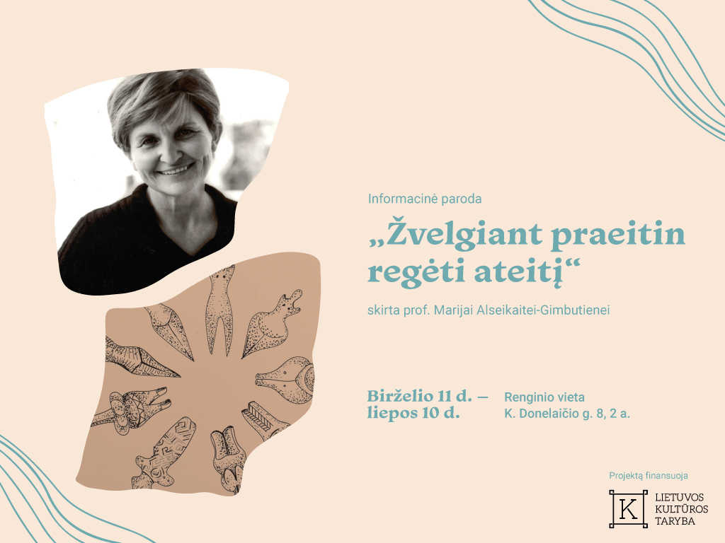 K. Donelaičio g. 8, 2 a. fojė, bibliotekos lankytojus iki 2025 m. liepos 10 d. pasitiks lietuvių archeologei, antropologei, baltų ir indoeuropiečių kultūros tyrinėtojai Marijai Alseikaitei-Gimbutienei skirta informacinė Ąžuolyno bibliotekos parengta paroda „Žvelgiant praeitin regėti ateitį“.