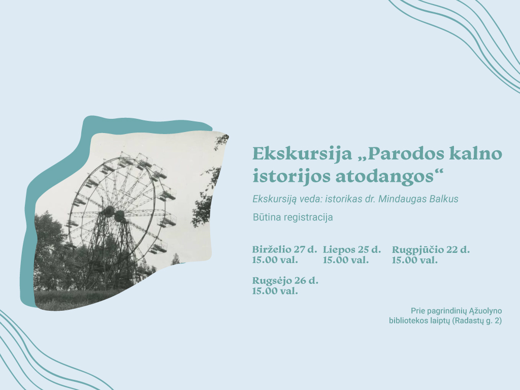 Kviečiame susipažinti su Parodos kalno ir apylinkių istorija! Sužinosite, ką buvo galima pamatyti Lietuvos žemės ūkio ir pramonės parodose, kur stovėjo architekto Felikso Vizbaro Baltoji vila, kas gyveno vadinamajame Profesorių name Žemuogių gatvėje ir dar daugelį kitų įdomių ir mažai žinomų istorinių faktų! Per ekskursiją vaikščiosime po Parodos kalno vakarinę dalį, Rūtų, Kauko, Žemuogių, Tulpių ir Aguonų gatves.