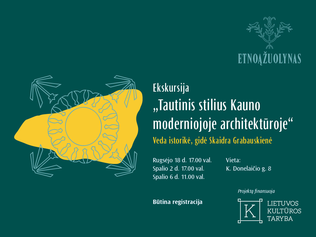 Minėdami antrąsias Kauno modernizmo architektūros įtraukimo į UNESCO Pasaulio paveldo sąrašą metines, kviečiame miestiečius ir svečius į nemokamas ekskursijas „Tautinis stilius Kauno moderniojoje architektūroje“, kurios vyks rugsėjo 18 d. 17.00 val., spalio 2 d. 17 val., spalio 6 d. 11 val.