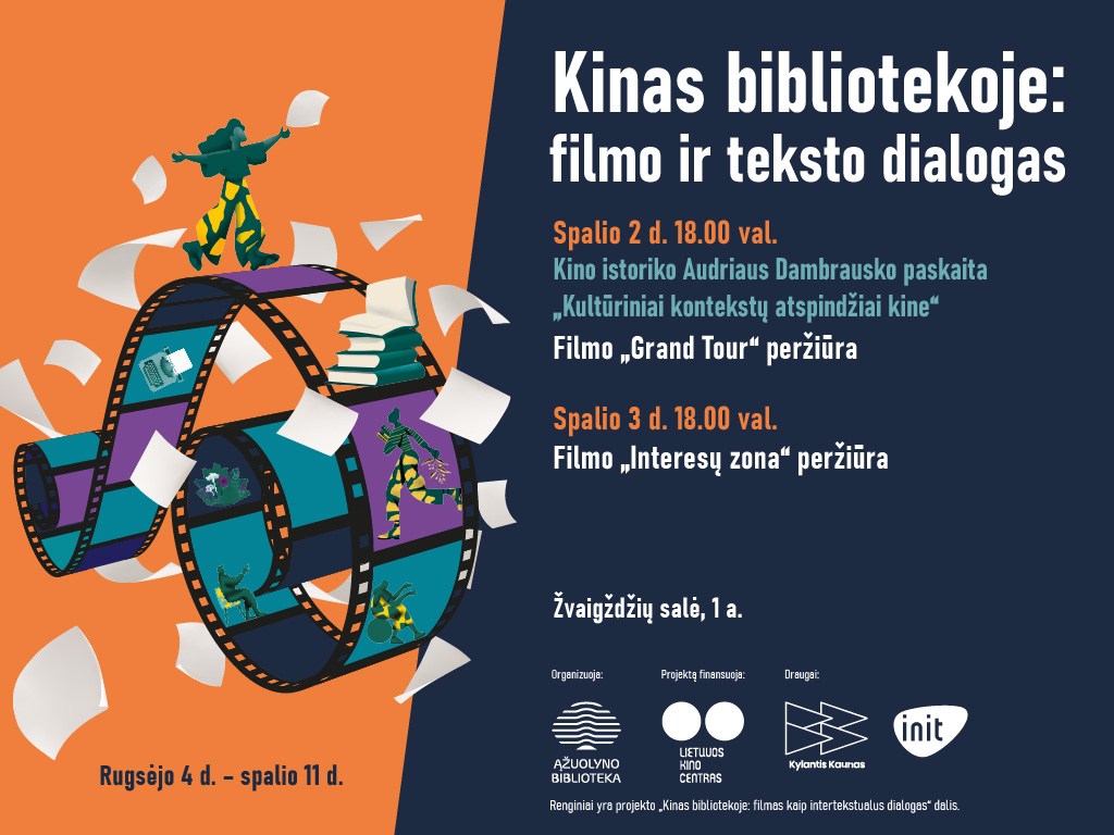 Spalio 2 d., ketvirtadienis, 18.00 val. Kino istoriko Audriaus Dambrausko paskaita „Kultūriniai kontekstų atspindžiai kine“ ir filmo „Grand Tour“ peržiūra (rež. Miguel Gomes).