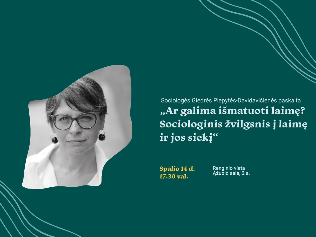 Spalio 14 d. 17.30 val. kviečiame į sociologės Giedrės Plepytės-Davidavičienės paskaitą „Ar galima išmatuoti laimę? Sociologinis žvilgsnis į laimę ir jos siekį“. Paskaita vyks Ąžuolyno bibliotekos Ąžuolo salėje (Radastų g. 2, 2 a.).
