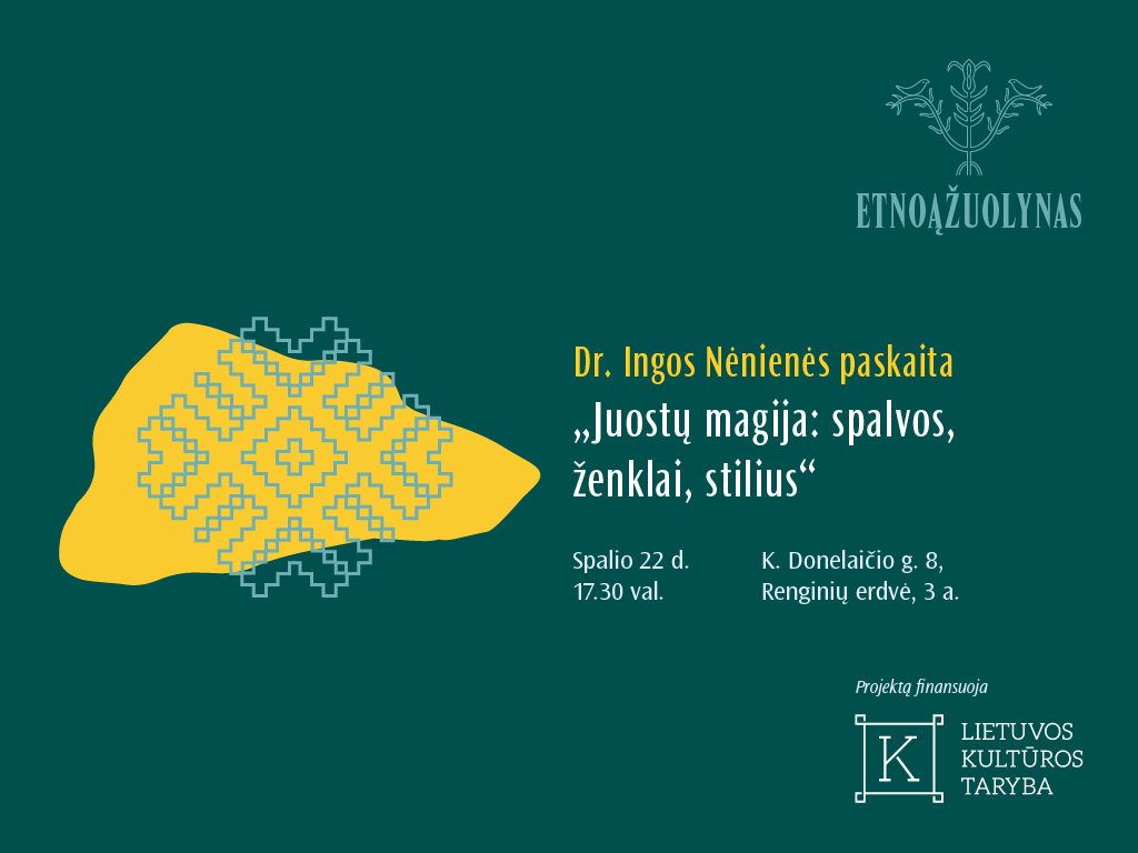 Spalio 22 d. (trečiadienį) 17.30 val. Ąžuolyno biblioteka kviečia į Renginių erdvę (K. Donelaičio g. 8, 3 a.) pasiklausyti paskaitos apie lietuvių juostų tradiciją, jų audimo būdus, spalvas ir ornamentiką, pritaikymą gyvenime.