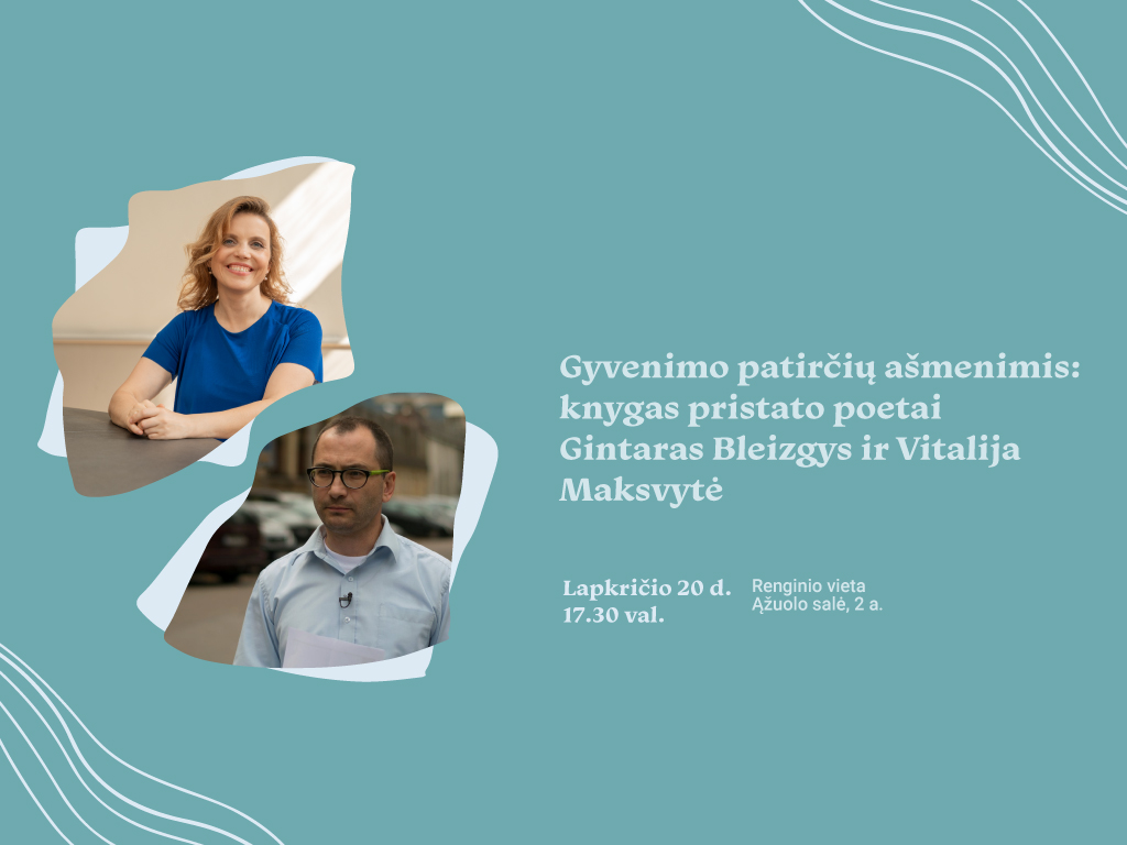 Lapkričio 20 d. 17.30 val. Ąžuolyno bibliotekos Ąžuolo salėje (Radastų g. 2, 2 a.) bus pristatytos poezijos knygos: Gintaro Bleizgio „Šešėlių upė“ ir Vitalijos Maksvytės „ne kraujo, ne pieno“.