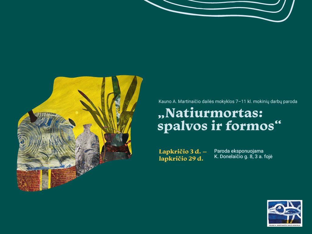 Nuo lapkričio 3 iki 29 d. Ąžuolyno bibliotekos 3 a. fojė (K. Donelaičio g. 8) veiks Kauno Antano Martinaičio dailės mokyklos 7–11 klasių mokinių darbų paroda „Natiurmortas: spalvos ir formos“.