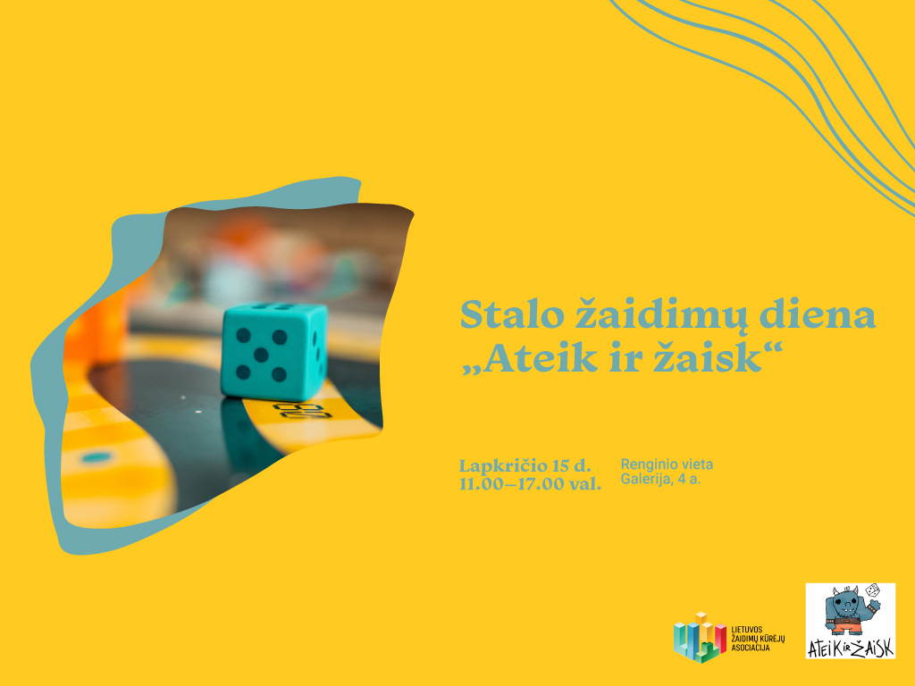 Lapkričio 15 d., šeštadienį, 11.00–17.00 val. bibliotekos Galerijoje (Radastų g. 2, 4 a.) vyks stalo žaidimų diena „Ateik ir žaisk“.