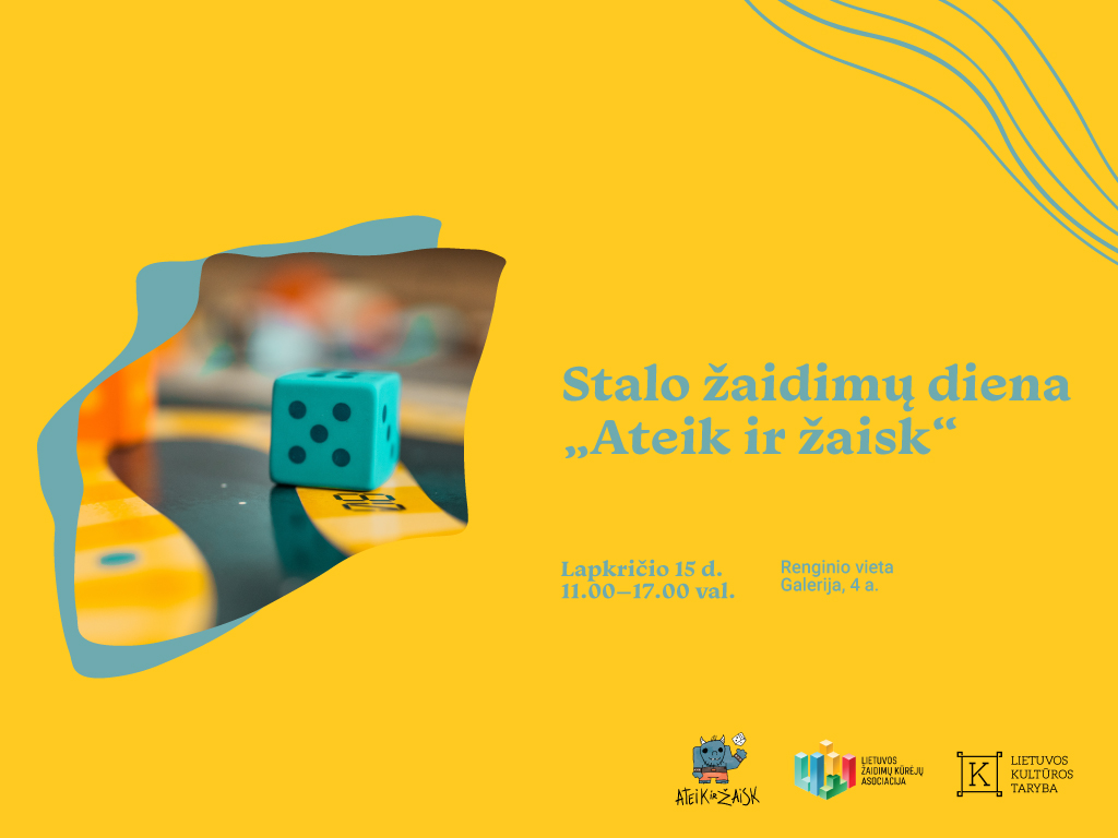 Lapkričio 15 d., šeštadienį, 11.00–17.00 val. bibliotekos Galerijoje (Radastų g. 2, 4 a.) vyks stalo žaidimų diena „Ateik ir žaisk“.