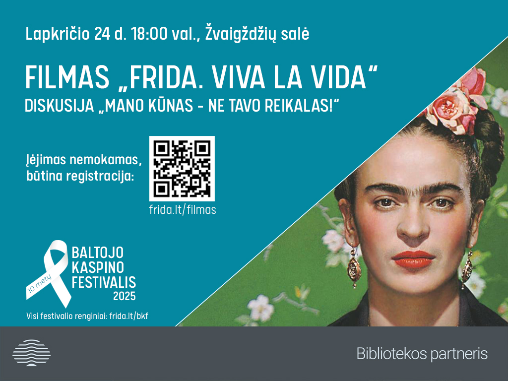 Labdaros ir paramos fondo „Frida“ organizuojamas Baltojo kaspino festivalis šiais metais vyks ir Ąžuolyno bibliotekoje. Susitikime festivalio atidaryme lapkričio 24 d. 18.00 val. Žvaigždžių salėje (Radastų g. 2, 1 a.).