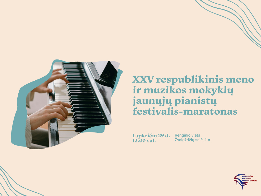 Lapkričio 29 d., šeštadienį, 12.00 val. Ąžuolyno bibliotekos Žvaigždžių salėje (Radastų g. 2, 1 a.) vyks XXV respublikinis meno ir muzikos mokyklų jaunųjų pianistų festivalis-maratonas.