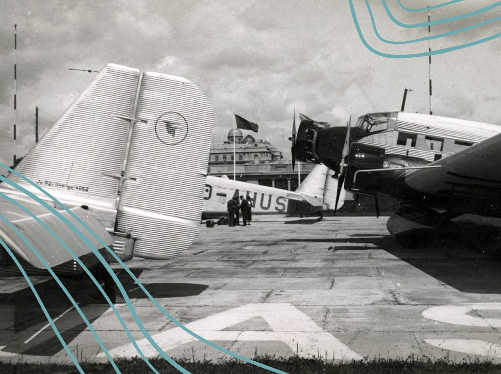 Trys „Deruluft“ bendrovės lėktuvai Aleksoto aerodrome. XX a. 4 deš.