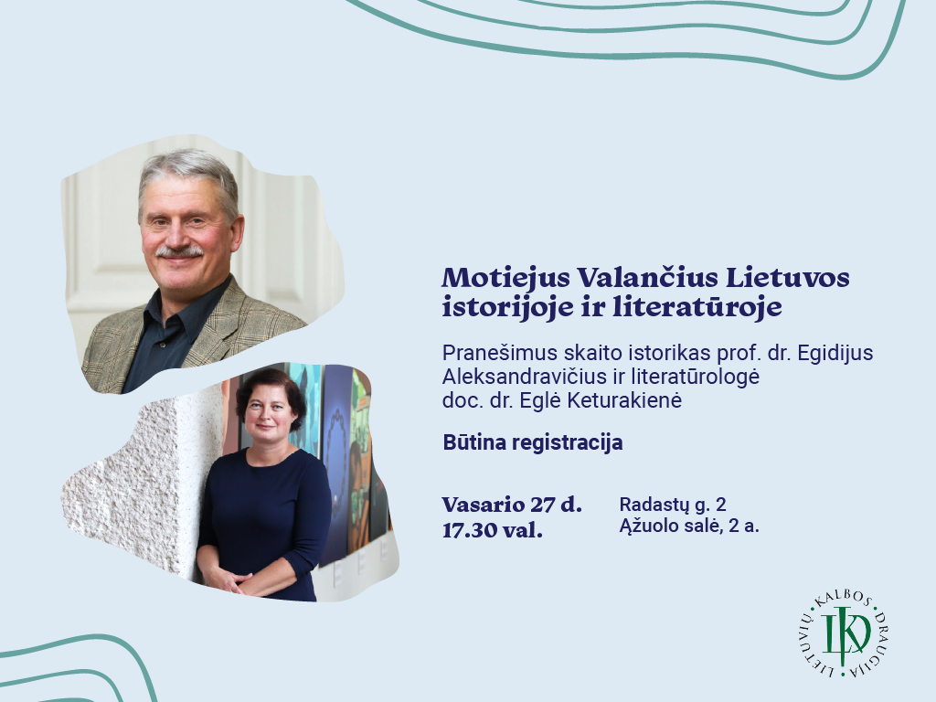 Vasario 27 d., penktadienį, 17.30 val., Ąžuolyno bibliotekos Ąžuolo salėje (Radastų g. 2, 2 a.) vyks renginys „Motiejus Valančius Lietuvos istorijoje ir literatūroje“, skirtas žemaičių vyskupo, švietėjo, rašytojo, aktyvaus visuomenininko Motiejaus Valančiaus 225-osioms gimimo metinėms paminėti.