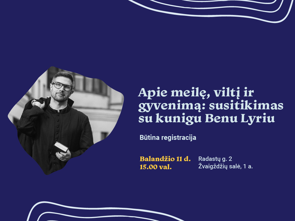 Balandžio 11 d. 16.00 val. Ąžuolyno bibliotekoje laukia ypatingas susitikimas su vienuolikos knygų autoriumi, kunigu Benu Lyriu – kviečiame atvykti į Žvaigždžių salę (Radastų g. 2, 1 a.), kur diskutuosime apie meilę, viltį, tikėjimą ir kasdienius įkvėpimus gyventi.