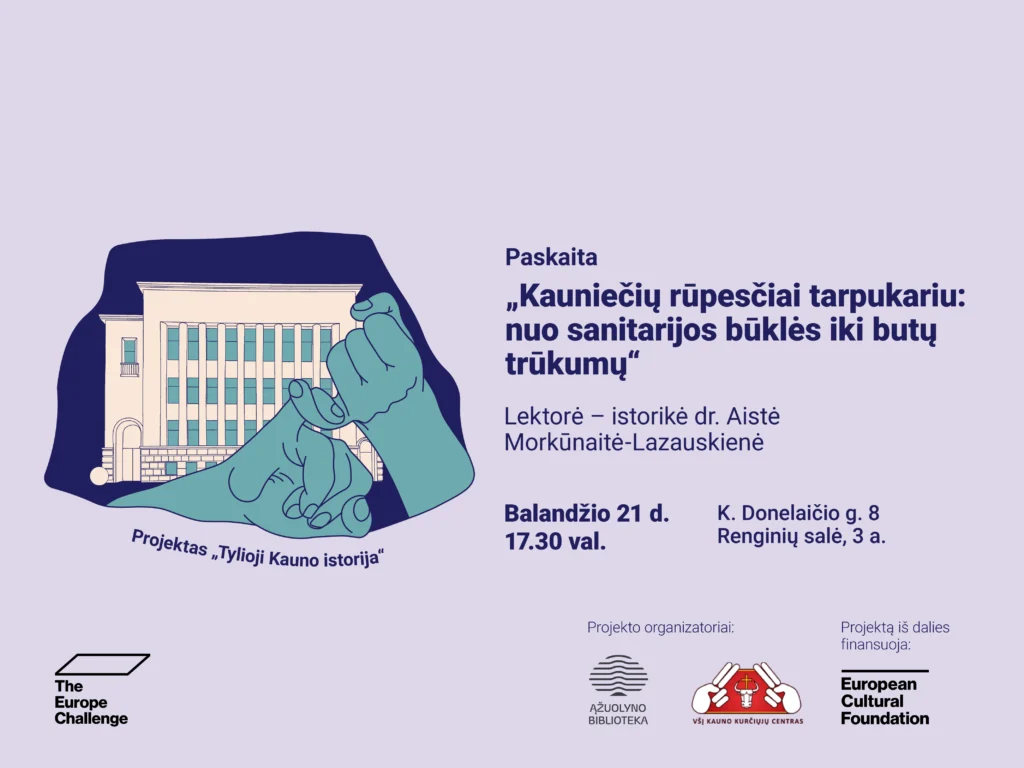 Balandžio 21 d. 17.30 val. Ąžuolyno bibliotekos Renginių salėje (K. Donelaičio g. 8, 3 a.) vyks paskaita paskaita „Kauniečių rūpesčiai tarpukariu: nuo sanitarijos būklės iki butų trūkumų“, kurią skaitys tarpukario tyrinėtoja, istorikė dr. Aistė Morkūnaitė-Lazauskienė.