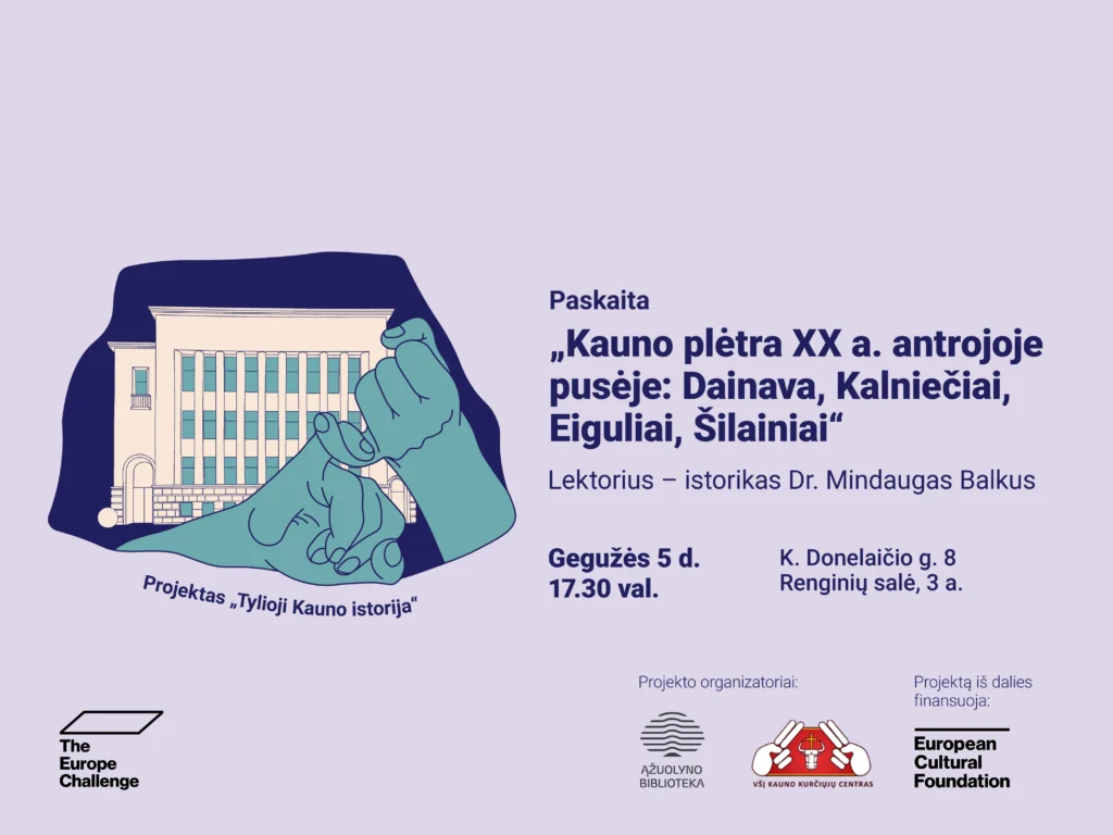 Gegužės 5 d. 17.30 val. Ąžuolyno bibliotekos Renginių salėje (K. Donelaičio g. 8, 3 a.) vyks paskaita „Kauno plėtra XX a. antrojoje pusėje: Dainava, Kalniečiai, Eiguliai, Šilainiai“, kurią skaitys istorikas dr. Mindaugas Balkus.