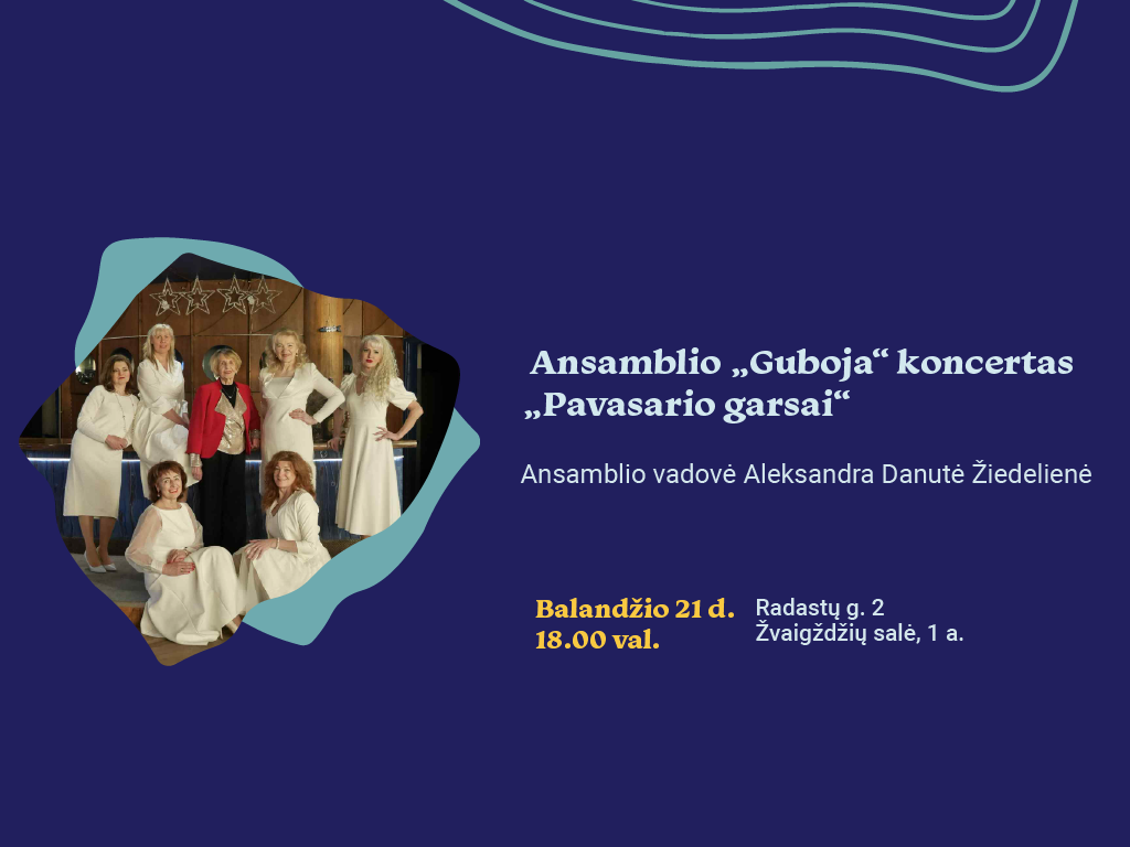 Pasiklausyti pavasario garsų kviečiame balandžio 21 d. 18.00 val. atvykus į Ąžuolyno bibliotekos Žvaigždžių salę (Radastų g. 2, 1 a.). Čia, paukščių čiulbesio pilno Ąžuolyno apsuptyje, kauniečiai ir miesto svečiai galės išgirsti ir kiek kitokį skambesį – ansamblio „Guboja“ koncertą „Pavasario garsai“.