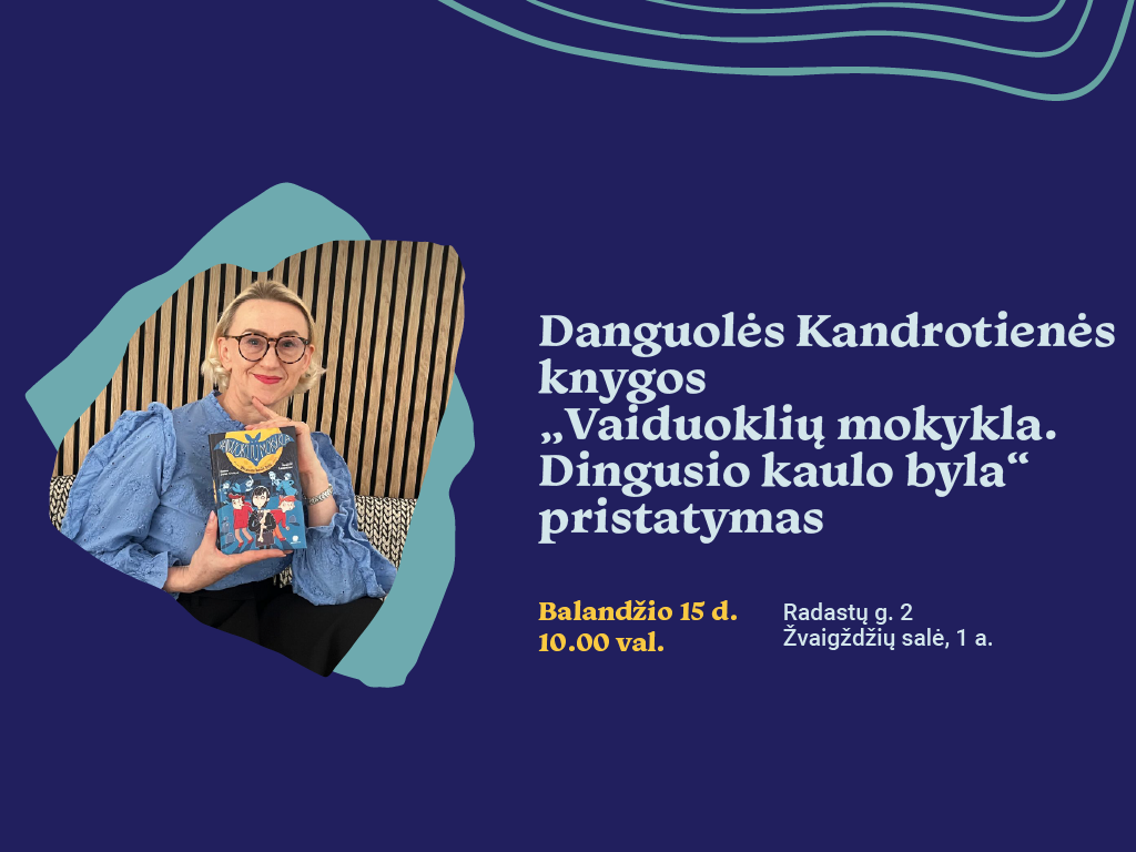 Balandžio 15 d. 10.00 val. Ąžuolyno bibliotekos Žvaigždžių salėje (Radastų g. 2, 1 a.) vyks Danguolės Kandrotienės knygos „Vaiduoklių mokykla. Dingusio kaulo byla“ pristatymas.