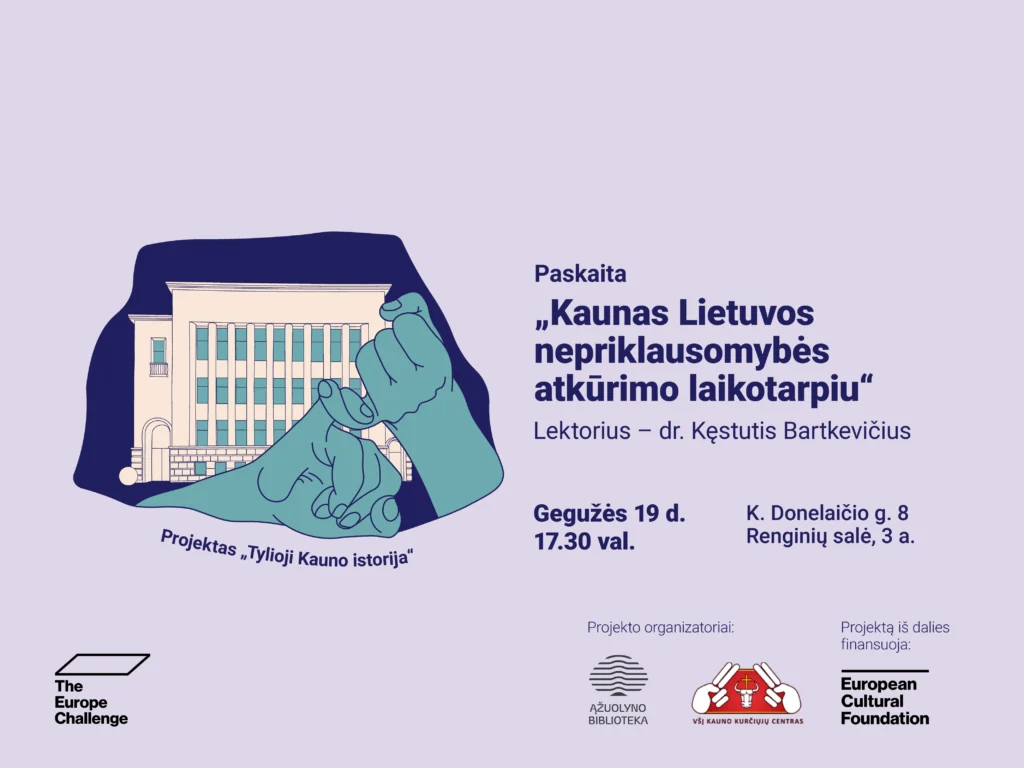 Gegužės 19 d. 17.30 val. Ąžuolyno bibliotekos Renginių salėje (K. Donelaičio g. 8, 3 a.) vyks paskaita „Kaunas Lietuvos nepriklausomybės atkūrimo laikotarpiu“, kurią skaitys istorikas dr. Kęstutis Bartkevičius.