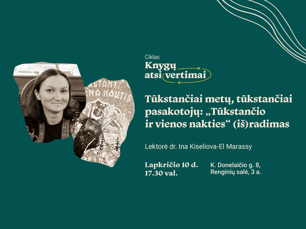 Lapkričio 10 d. 17.30 val. Ąžuolyno biblioteka kviečia į Renginių salę (K. Donelaičio g. 8, 3 a.) pasiklausyti ciklo „Knygų atsivertimai“ paskaitos apie „Tūkstančio ir vienos nakties“ pasakojimus ir jų šimtmečius trukusią kelionę per skirtingas kultūras, kalbas ir vaizduotės pasaulius – iš Rytų į Vakarus.